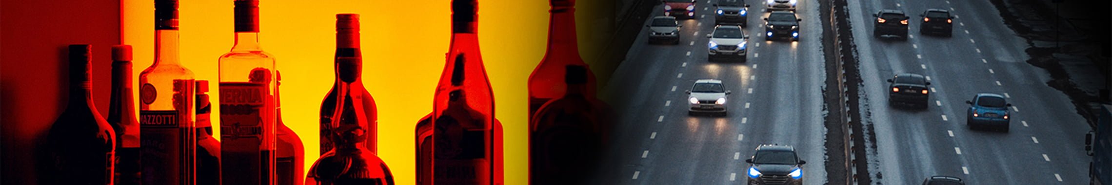 ABOGADO DEFENSOR DE DUI EN VISTA 1 Botellas en un bar y una autopista.